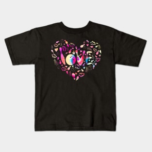 Tie Dye Love Bowling Heart Kids T-Shirt